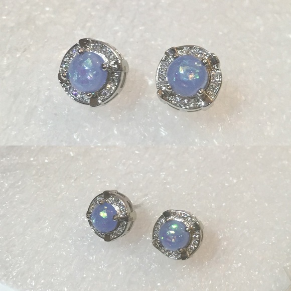 Elegant Fire Opal Micro Paved Halo Stud Earrings - Picture 10 of 11